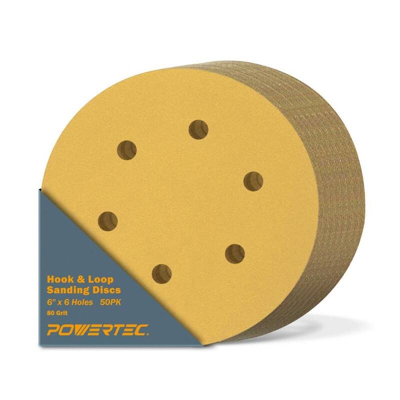 Discos de Lijado con Velcro de 6 pulgadas, 6 Orificios y Grano 80 en Color Oro (Paquete de 50) - 45208G-50