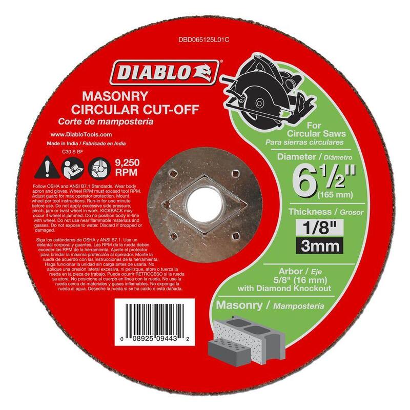 DISCO DE CORTE DE ALBAÑILERÍA DIABLO DE 6-1/2 pulg. x 1/8 pulg. x 5/8 pulg. (Paquete de 5) - DBD065125L01C005