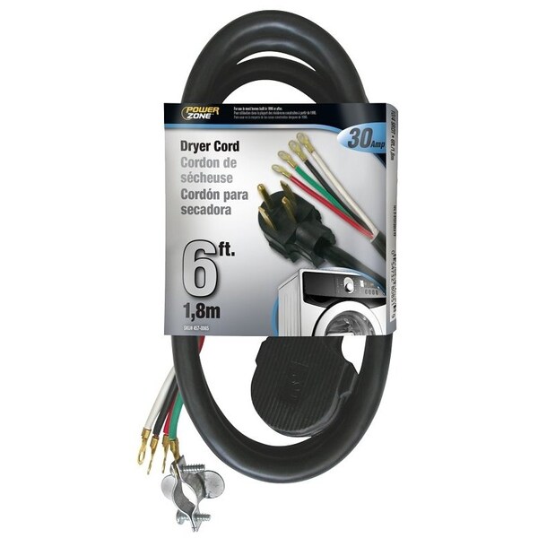 Powerzone ORD100406 Power Supply Dryer Cord, 10 AWG Cable, 6 ft L, 250 V, Black - RD100406L