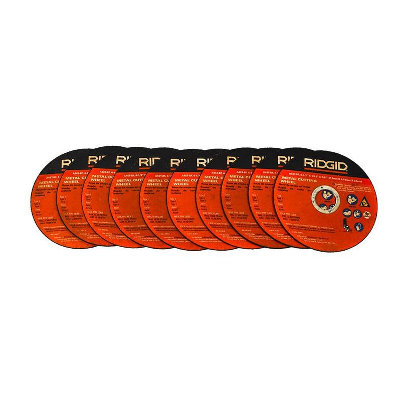RIDGID 4 pulgadas a 1/2 pulgada Rueda de corte de metal, Tipo 1 (paquete de 10) - RCW4511678