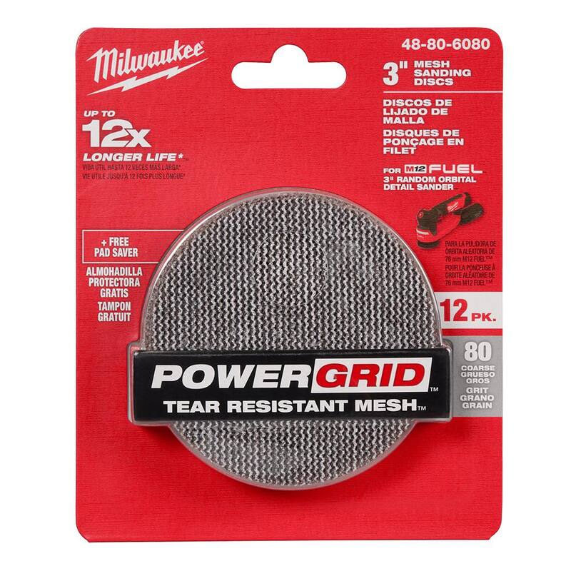 Discos de lija de malla de 80 granos de 3 pulgadas de Milwaukee para la lijadora orbital aleatoria M12 FUEL de 3 pulgadas (13 piezas) - 48-80-6080