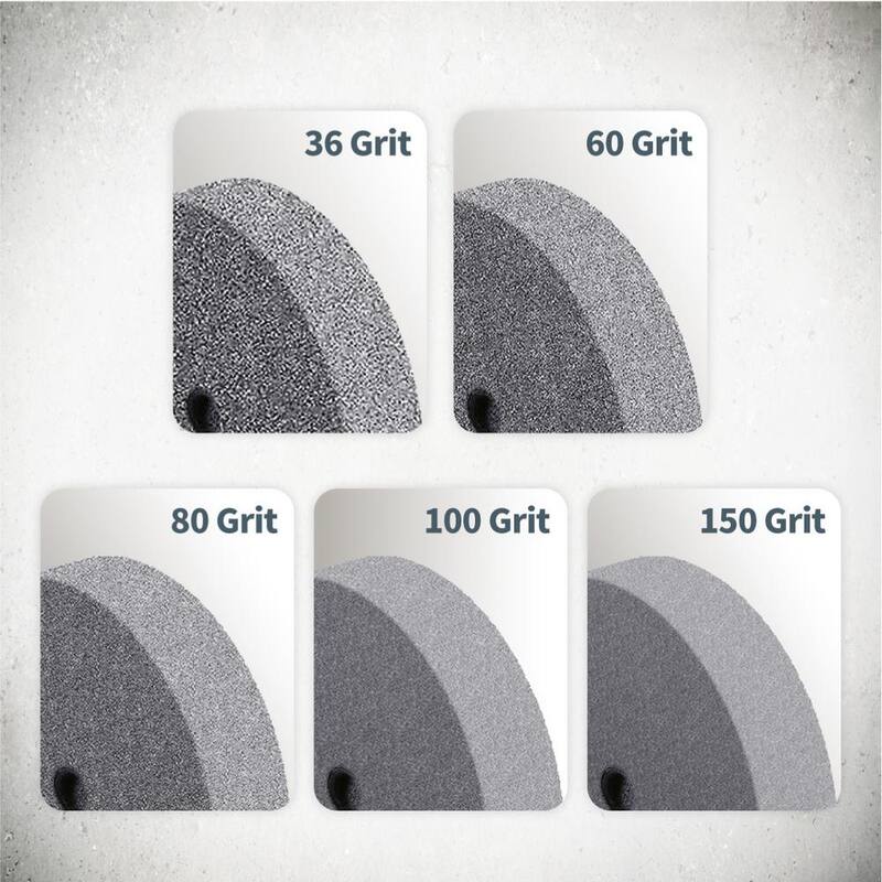 Ruedas de molienda de óxido de aluminio de grano 150 y 60 (blanco) de 8 pulgadas x 1 pulgada x 5/8 pulgadas POWEETEC para esmeriladora de banco (paquete de 2) - 15528.