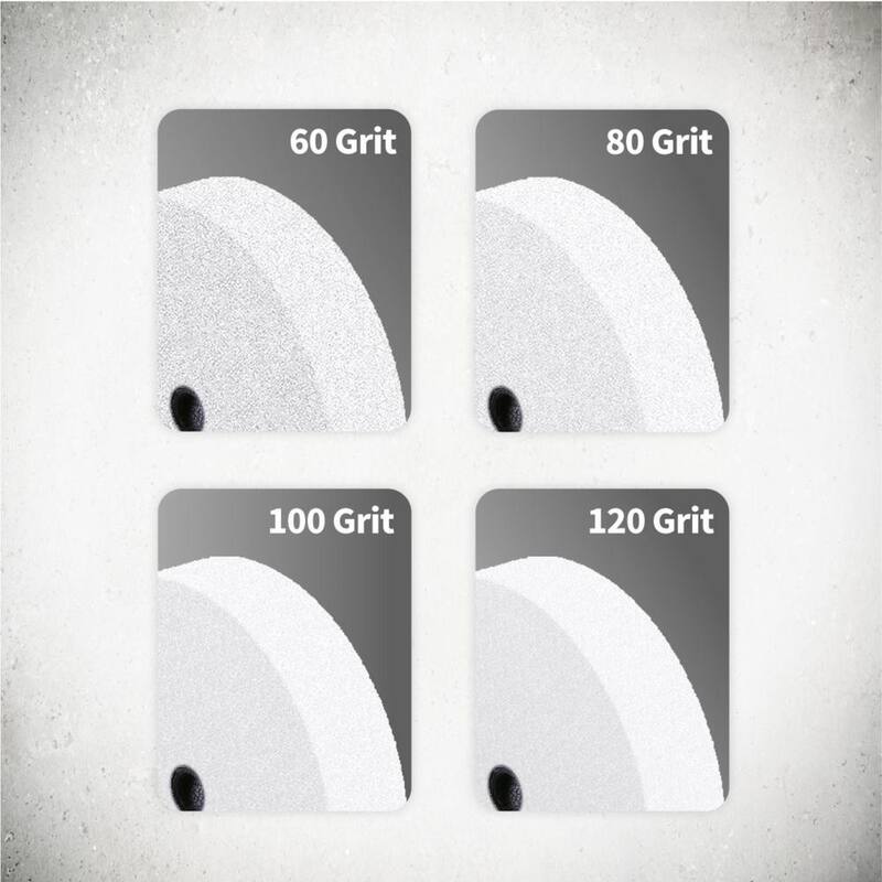 Ruedas de molienda de óxido de aluminio de grano 150 y 60 (blanco) de 8 pulgadas x 1 pulgada x 5/8 pulgadas POWEETEC para esmeriladora de banco (paquete de 2) - 15528.