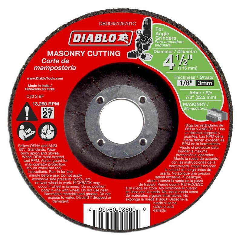 DIABLO Disco de corte para albañilería de 4-1/2 in. x 1/8 in. x 7/8 in. con centro deprimido tipo 27 (paquete de 10) - DBD045125701C010.