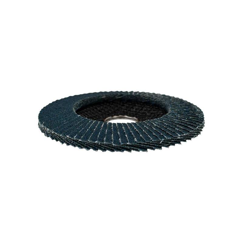 Discos de Solapa de 4-1/2 pulgadas x 7/8 pulgadas RIDGID de Grano 60 Tipo 29 de Zirconia Azul ZA60 para uso en Amoladoras de Ángulo Recto - RFD4578-60