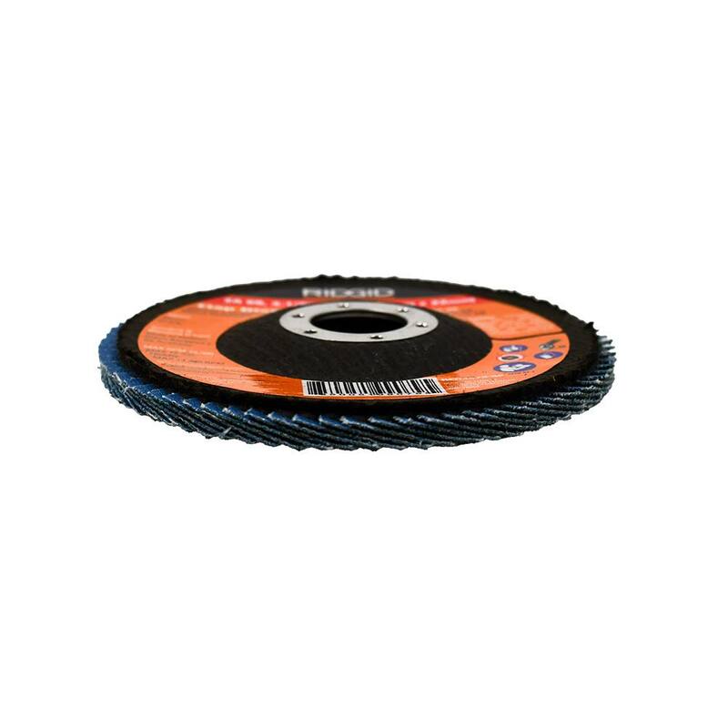 Discos de Solapa de 4-1/2 pulgadas x 7/8 pulgadas RIDGID de Grano 60 Tipo 29 de Zirconia Azul ZA60 para uso en Amoladoras de Ángulo Recto - RFD4578-60