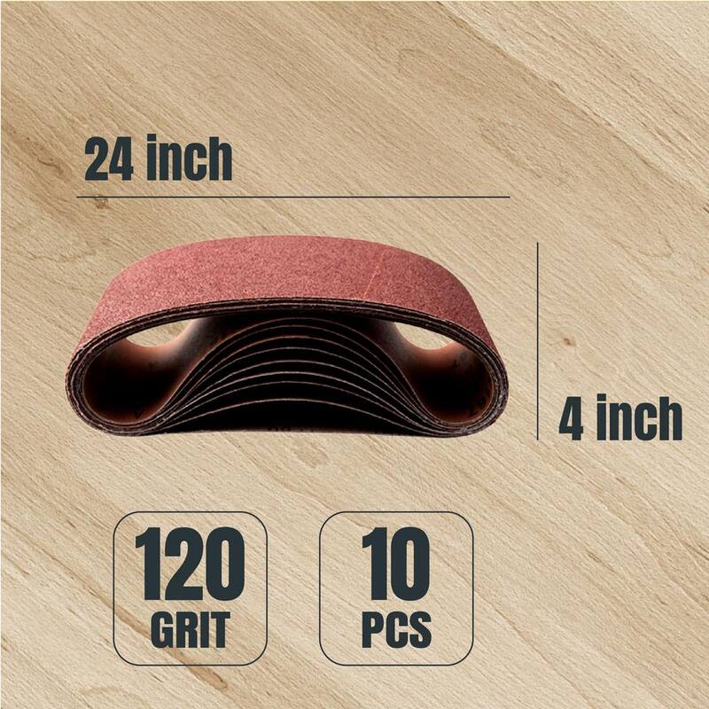 Banda de lija de óxido de aluminio de grano 120 de 4 pulgadas x 24 pulgadas para lijadora de banda (paquete de 10) - 110010