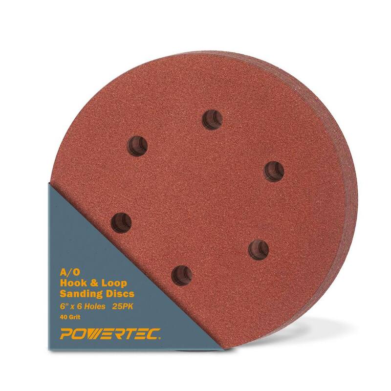 Disco de lija de óxido de aluminio de 40 granos con velcro de 6 pulgadas y 6 agujeros (paquete de 25) - 45204