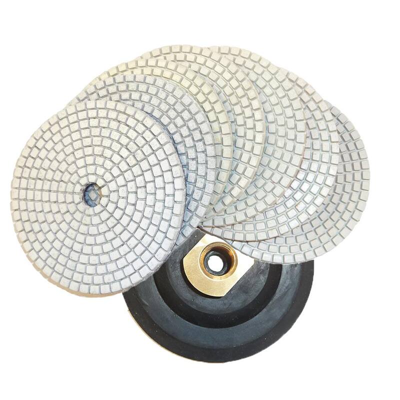 Toolocity 4 in. JHX Dry/Wet Diamond Polishing Pads for Concrete/Granite (Set de 7) con 4 in. Back Holder - JHXR0102SET-BK4