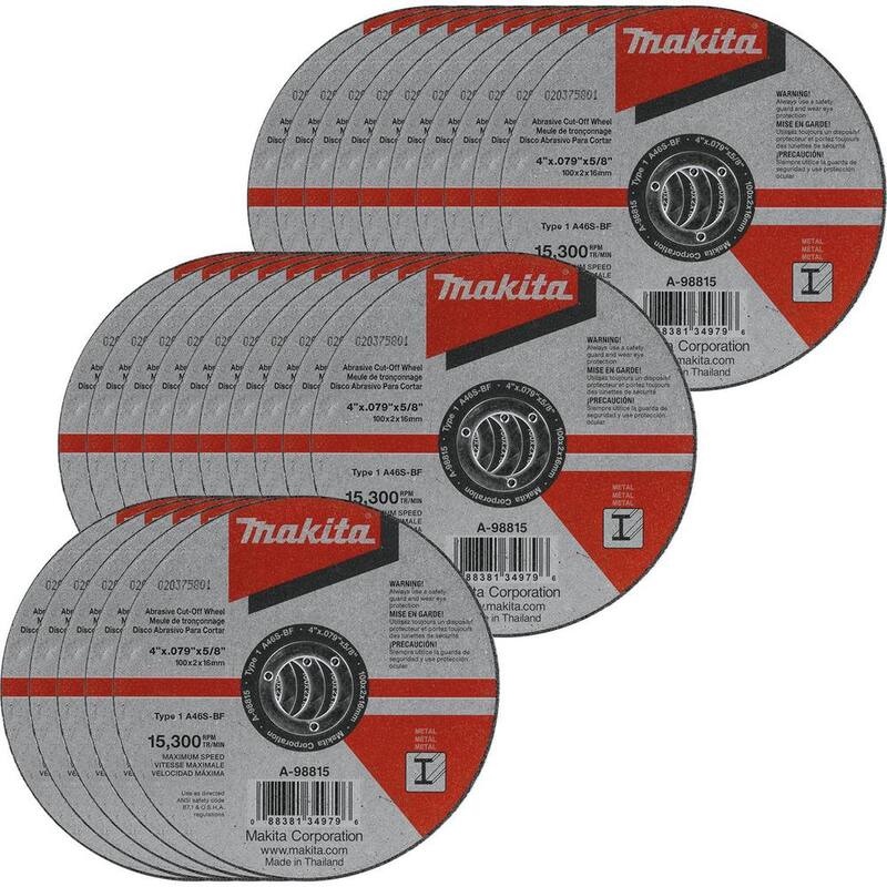 Rueda de corte para metal de 4 pulgadas x .100 pulgadas x 5/8 pulgadas (Paquete de 25) - A-98815-25