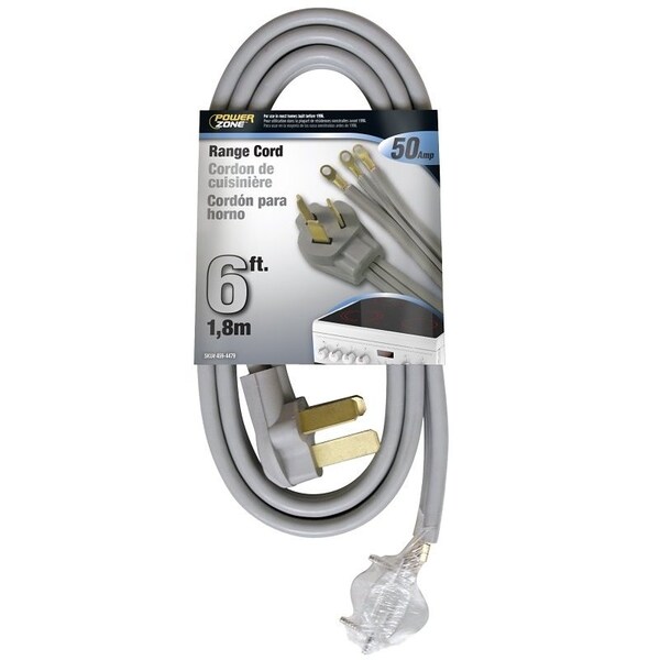 Powerzone Power Supply Range Cord, 6 8 AWG Cable, 6 ft L, 50 A, 250 V, Gray - RD628106L