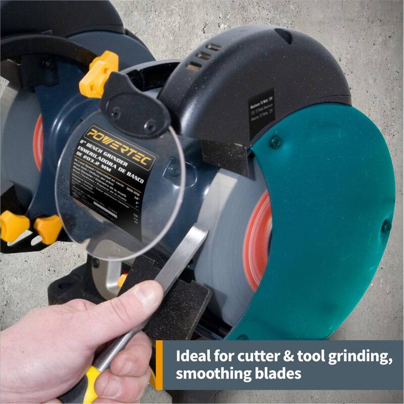 Muela de rectificado de óxido de aluminio POWERTEC de 6 pulgadas x 3/4 de pulgada y 80 granos con arbor de 1/2 pulgada para esmeril de banco - 15518