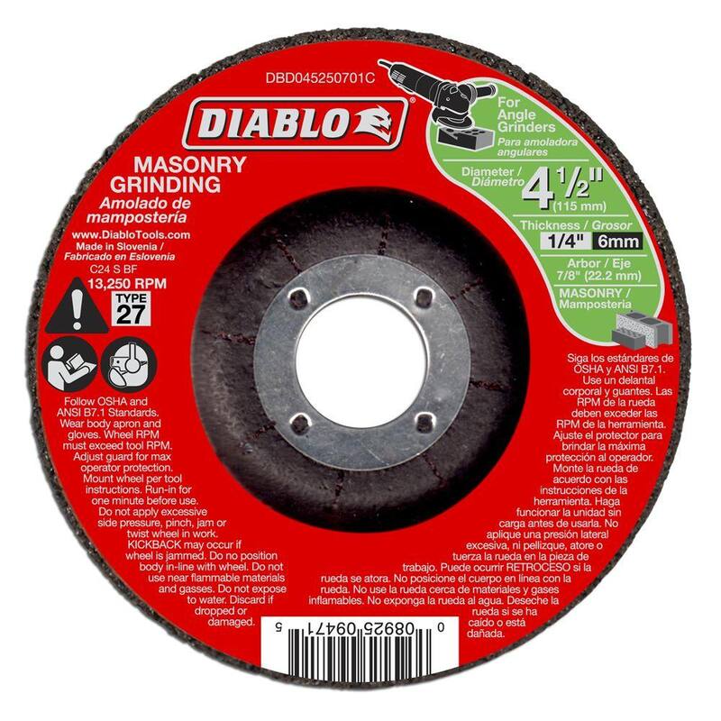 DIABLO Disco para Esmerilar de albañilería de 4-1/2 pulg. x 1/4 pulg. x 7/8 pulg. con centro deprimido tipo 27 (paquete de 10) - DBD045250701C010