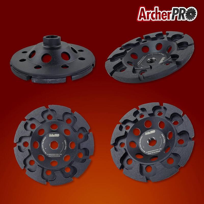 Taza de molienda de diamante segmentada en forma de T de rosca 5/8 in. -11 Archer USA 7 in. para molienda de concreto - TSCW07
