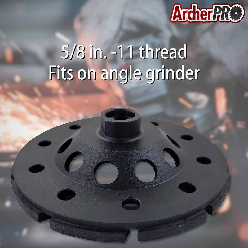 Taza de molienda de diamante segmentada en forma de T de rosca 5/8 in. -11 Archer USA 7 in. para molienda de concreto - TSCW07