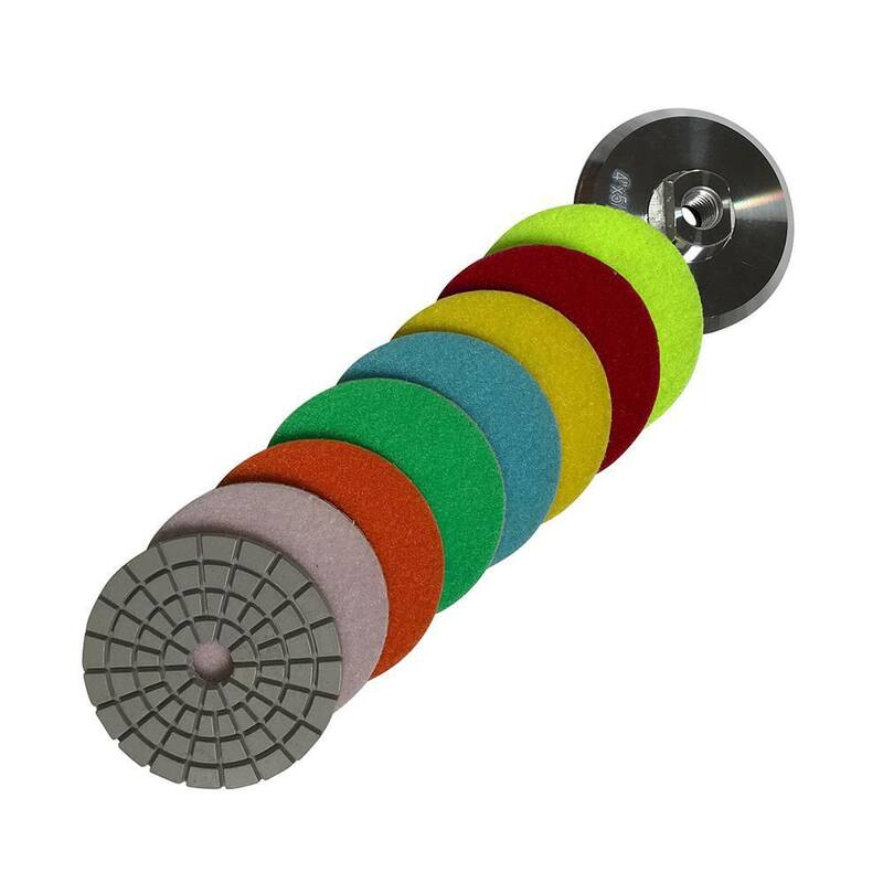 Juego de almohadillas de pulido de resina blanca de 4 pulgadas (50, 100, 200, 400, 800, 1500, 3000 Grit, Almohadilla de respaldo de metal) para granito, mármol, concreto - RWS4512481530A4BP_THD