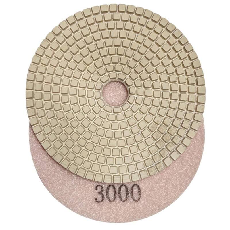 Juego de almohadillas de pulido de resina blanca de 4 pulgadas (50, 100, 200, 400, 800, 1500, 3000 Grit, Almohadilla de respaldo de metal) para granito, mármol, concreto - RWS4512481530A4BP_THD