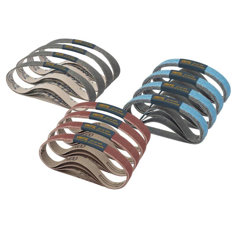 Bandas de lija POWERTEC 1/2 pulg. x 12 pulg. 80/120/240/400/1000/1200 grano para afilador de cuchillos y herramientas Work Sharp (paquete de 48) - 46002-P2