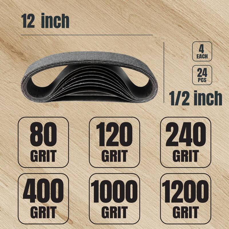 Bandas de lija POWERTEC 1/2 pulg. x 12 pulg. 80/120/240/400/1000/1200 grano para afilador de cuchillos y herramientas Work Sharp (paquete de 48) - 46002-P2