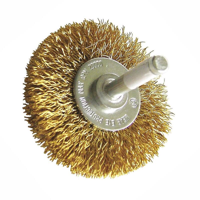 Cepillo de alambre de acero recubierto de latón con mango de 1/4 de pulgada de Robtec de 3 pulgadas - 300WRCS12