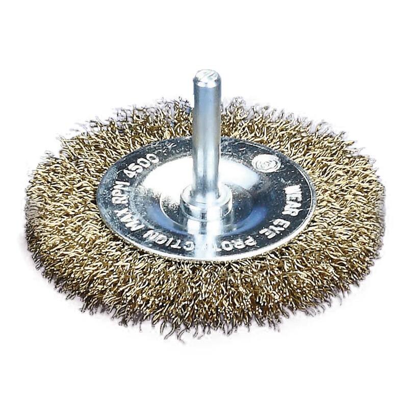 Cepillo de alambre de acero recubierto de latón con mango de 1/4 de pulgada de Robtec de 3 pulgadas - 300WRCS12