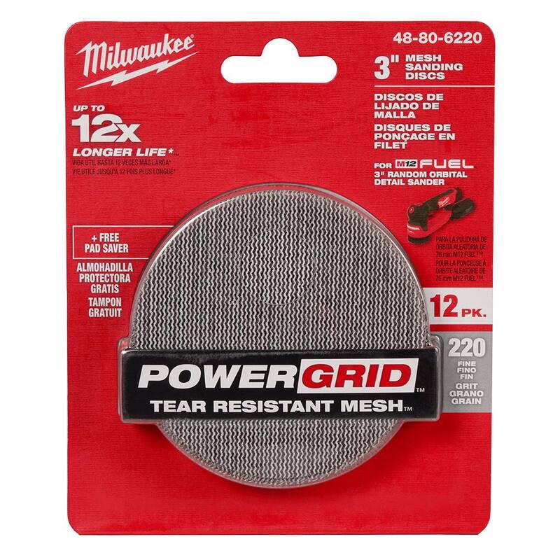 Discos de Lijado de Malla de 220 Granos de Milwaukee de 3 pulgadas para Lijadora Orbital Aleatoria M12 FUEL de 3 pulgadas (13 Piezas) - 48-80-6220