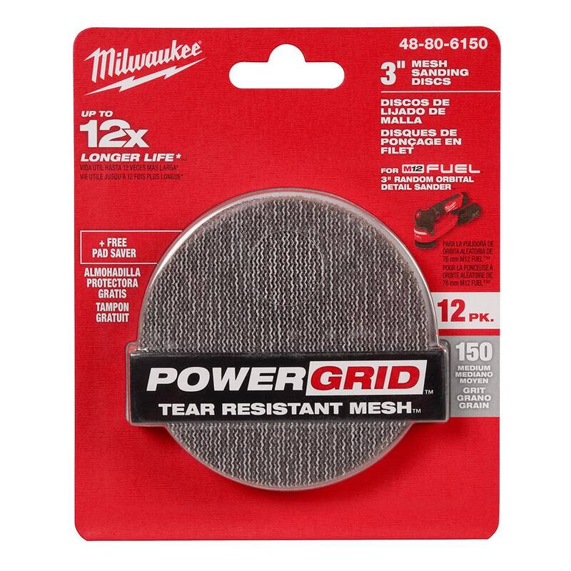 Discos de lija de malla de 150 granos de Milwaukee de 3 pulgadas para la lijadora orbital aleatoria M12 FUEL de 3 pulgadas (13 piezas) - 48-80-6150