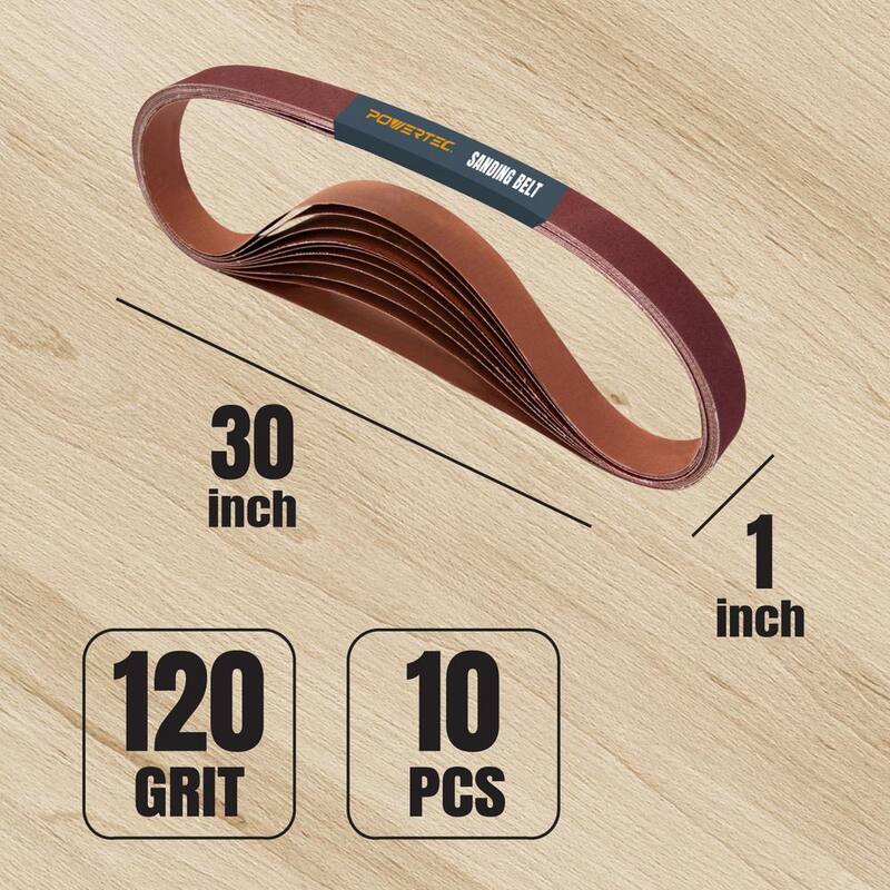 Banda de lija de óxido de aluminio POWERTEC de 1 pulgada x 30 pulgadas, grano 120 (paquete de 10) - 111310