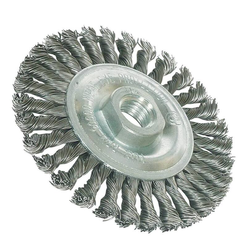 Brocha de alambre de acero inoxidable con giro de cuentas para cordón en arbor roscado de 6 pulgadas x 5/8 pulgadas-11 - 600WSSN20