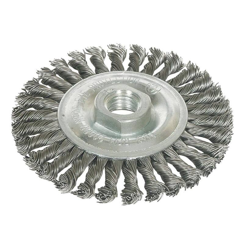 Brocha de alambre de acero inoxidable con giro de cuentas para cordón en arbor roscado de 6 pulgadas x 5/8 pulgadas-11 - 600WSSN20