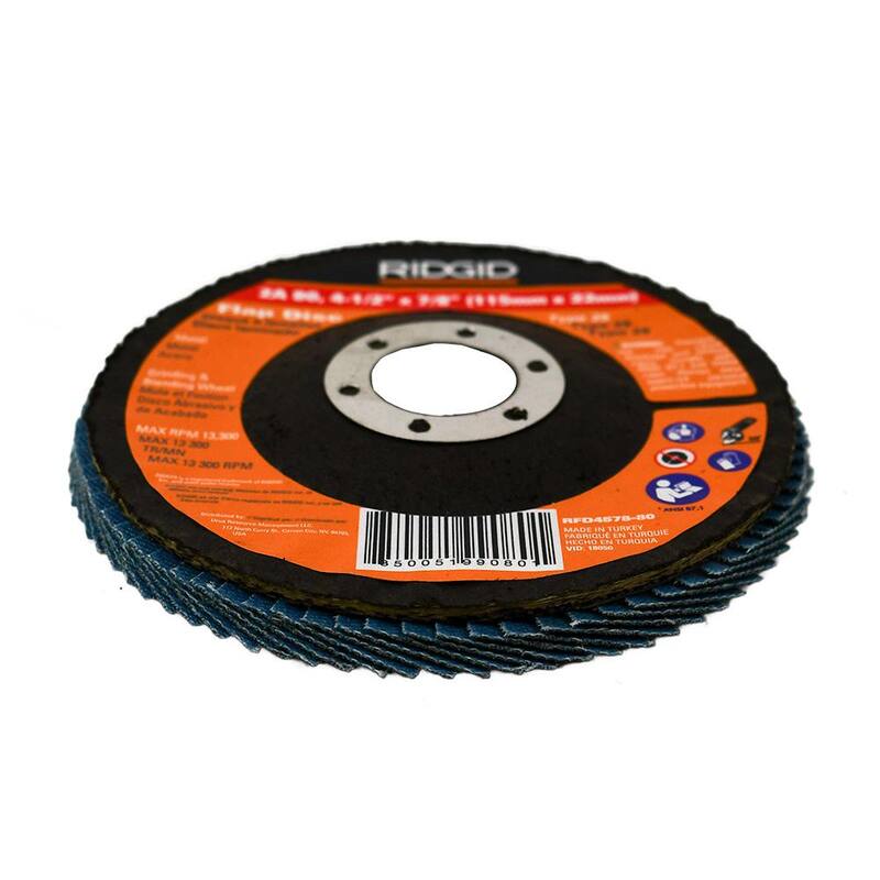 Discos de láminas RIDGID de 4-1/2 pulgadas x 7/8 pulgadas, grano 80 tipo 29 de zirconia azul ZA80 para usar en amoladoras de ángulo recto - RFD4578-80