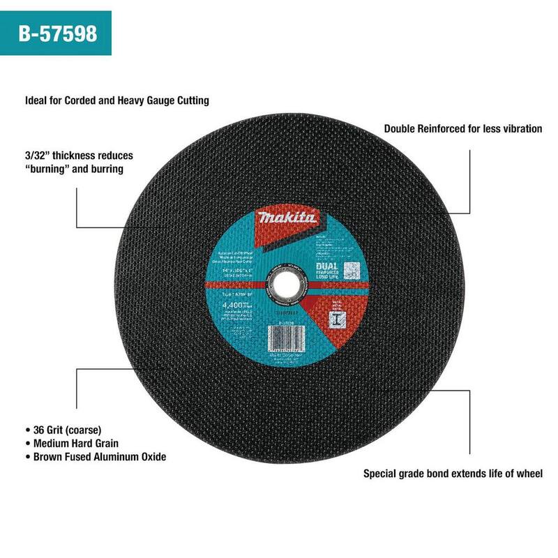 Disco de corte Makita de 14 pulgadas x 1 pulgada x 3/32 pulgadas (paquete de 25) - B-57598-25