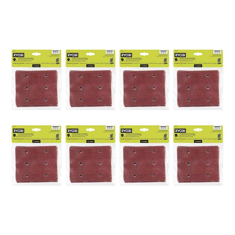 RYOBI Juego de surtido de papel de lija de 72 piezas para láminas de 1/4 - 80, 120 y 220 granos - A19901-8