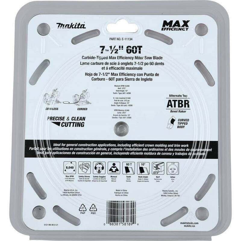 Makita 7-1/2 pulgadas 60 dientes Hoja de sierra inglete de carburo de punta de máxima eficiencia - E-11134