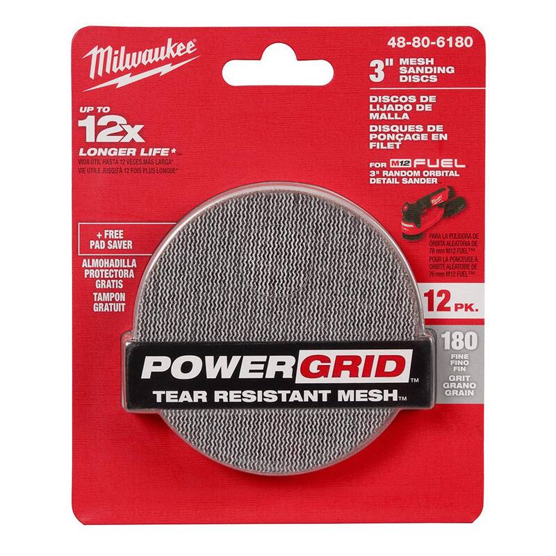 Discos de lija de malla de 180 granos de Milwaukee de 3 pulgadas para M12 FUEL 3 pulgadas Lijadora orbital aleatoria (13 piezas) - 48-80-6180
