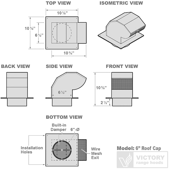 Victory 6-Inch Round Duct Roof Cap, Galvanized Steel - 6RC