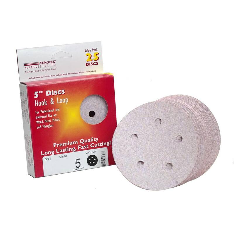 Discos de Lijado con Gancho y Lazo de Óxido de Aluminio Estearato Premium Plus de 800 Granos de 5 Pulgadas y 5 Orificios de Sungold Abrasives (25 por Caja) - 023205