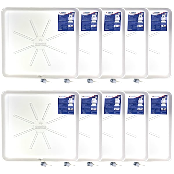 American Built Pro Washing Machine Drain Pan, 30 in x 28 in Plastic White PreDrilled  wDrain Hose Adapter, 10PK - WMSP-DRL P10