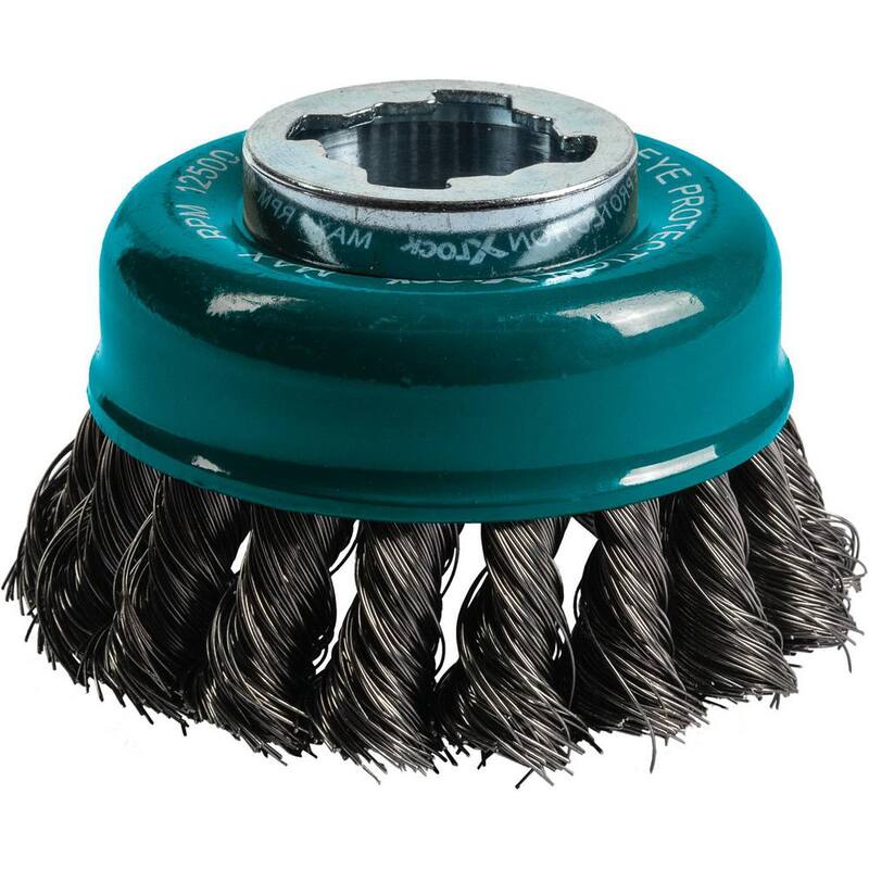 Sistema de cambio rápido X-Lock de Makita de 3-1/8 pulgadas con cepillo de copa de alambre de nudo de acero al carbono - D-72621