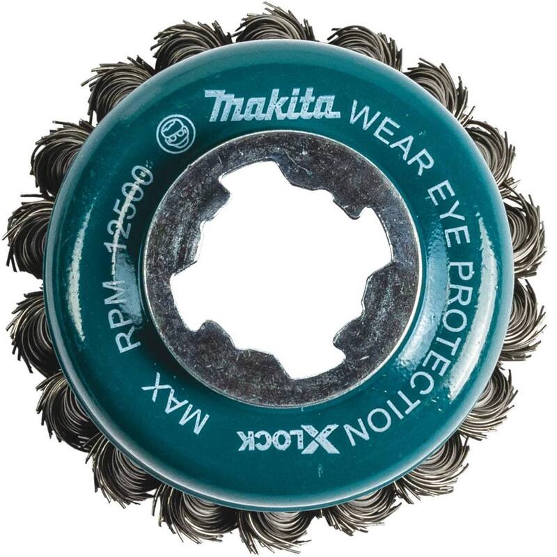 Sistema de cambio rápido X-Lock de Makita de 3-1/8 pulgadas con cepillo de copa de alambre de nudo de acero al carbono - D-72621