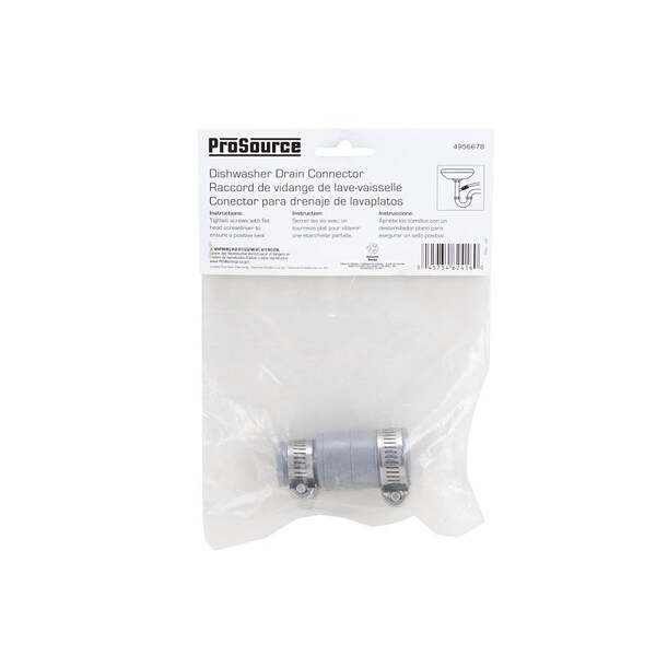 Prosource Dishwasher Connector with Clamp, 3/4 x 1 in, Hose Clamp, PVC, Gray - DWC-100