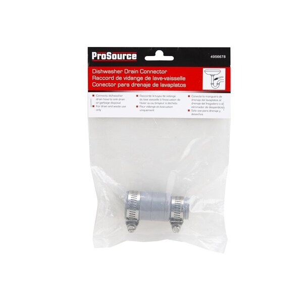 Prosource Dishwasher Connector with Clamp, 3/4 x 1 in, Hose Clamp, PVC, Gray - DWC-100