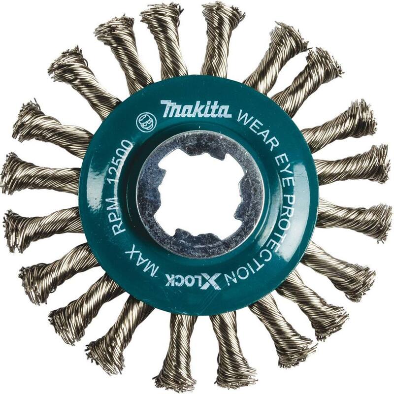 Sistema de Cambio Rápido X-Lock de Makita para Rueda de Alambre de Acero Inoxidable de 4-1/2 pulgadas con Torsión Completa de Cable - D-72590