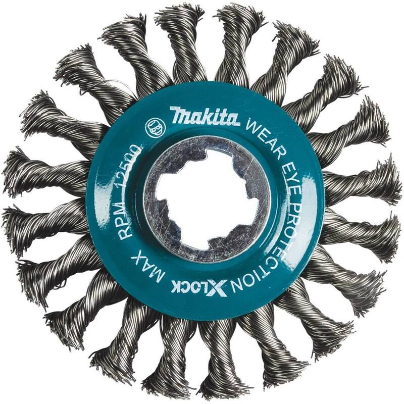 Sistema de cambio rápido Makita X-Lock 4-1 / 2 pulgadas de rueda de alambre retorcido de acero al carbono completo con cable anudado - D-72643