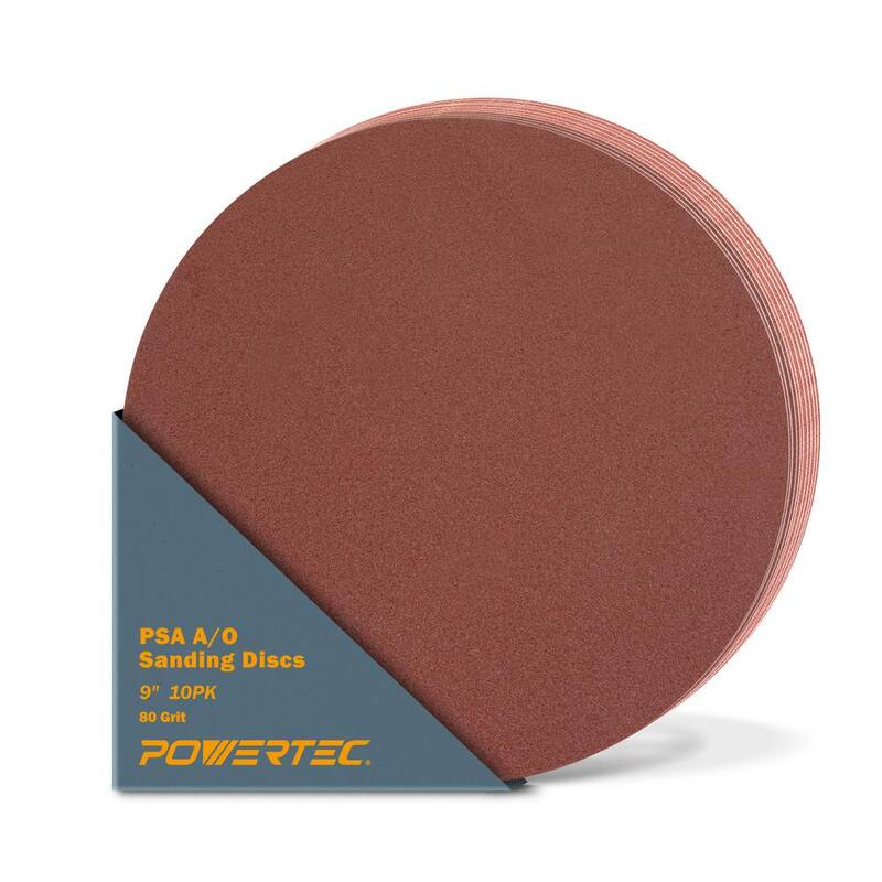 Disco de lija autoadherente de óxido de aluminio POWERTEC de 9 pulgadas y 80 granos (paquete de 10) - 110580