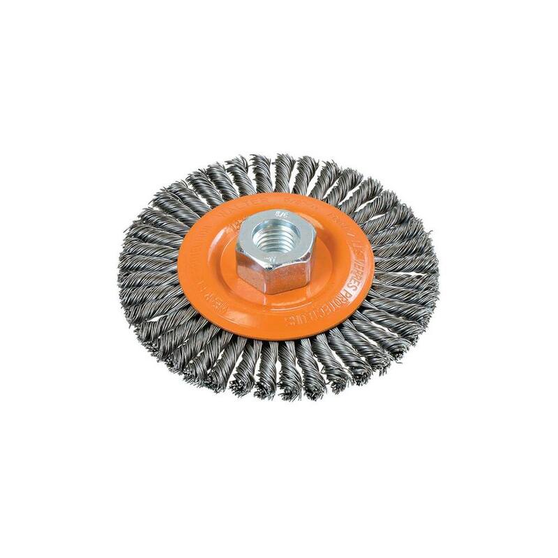 Brocha para cordón de soldadura de 4.5 pulgadas de WALTER SURFACE TECHNOLOGIES con alambres retorcidos en nudo 5/8 in. - 11 in. Arbor - 13K454