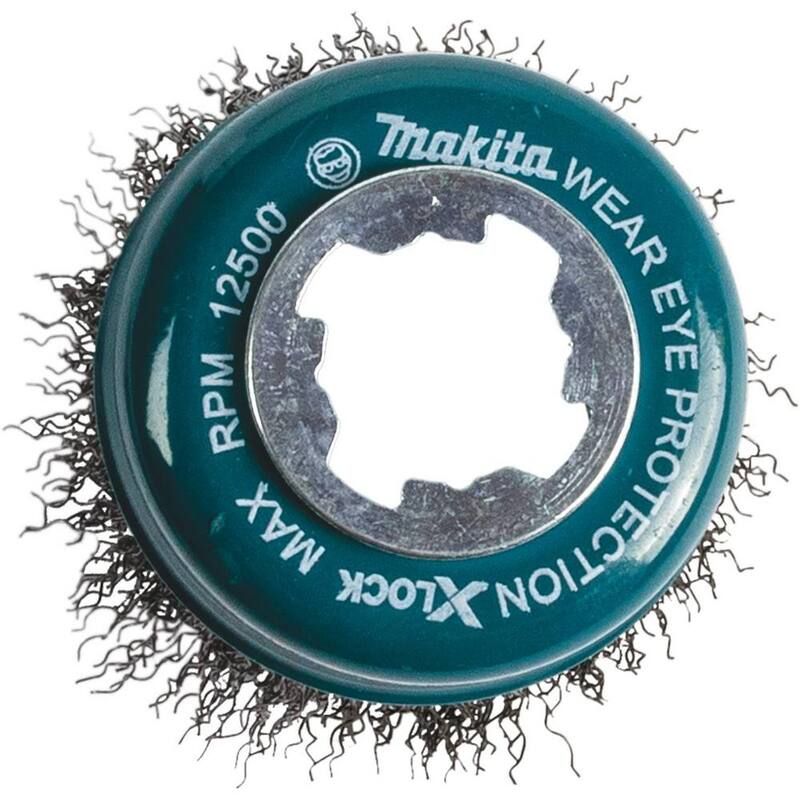 Sistema de cambio rápido X-Lock de Makita de 3 pulgadas con cepillo de copa de alambre de acero al carbono - D-72637
