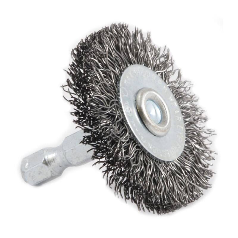Cepillo de alambre con rueda de crimpado grueso, con mango hexagonal de 1-1/2 pulgadas x 1/4 pulgadas - 72725