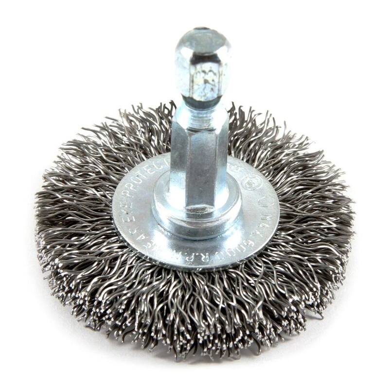 Cepillo de alambre con rueda de crimpado grueso, con mango hexagonal de 1-1/2 pulgadas x 1/4 pulgadas - 72725