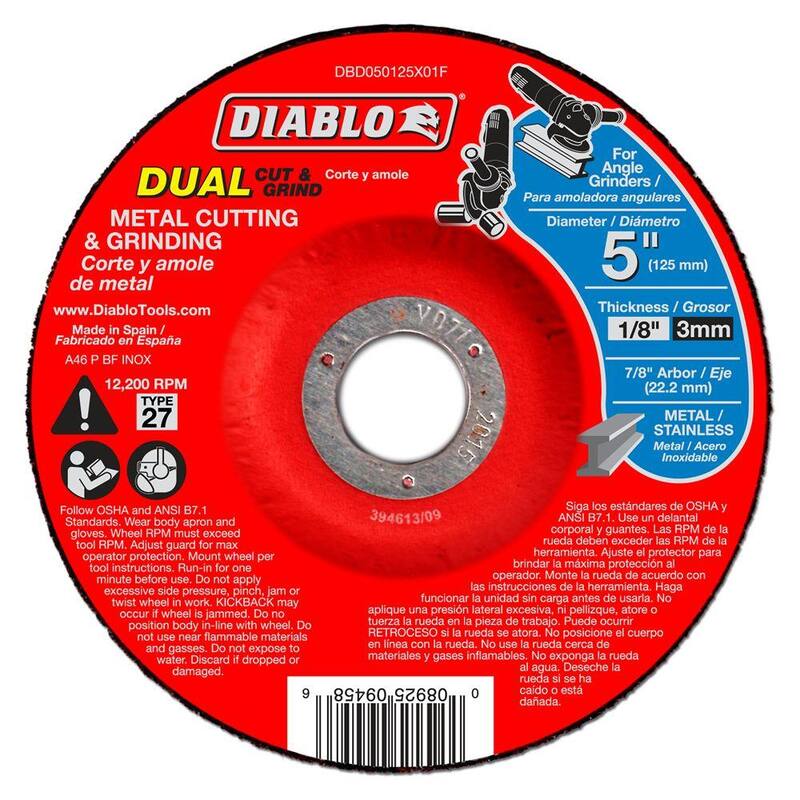 DIABLO 5 pulgadas x 1/8 pulgadas x 7/8 pulgadas Disco de corte y rectificado de metal doble con centro deprimido tipo 27 (paquete de 10) - DBD050125X01F010